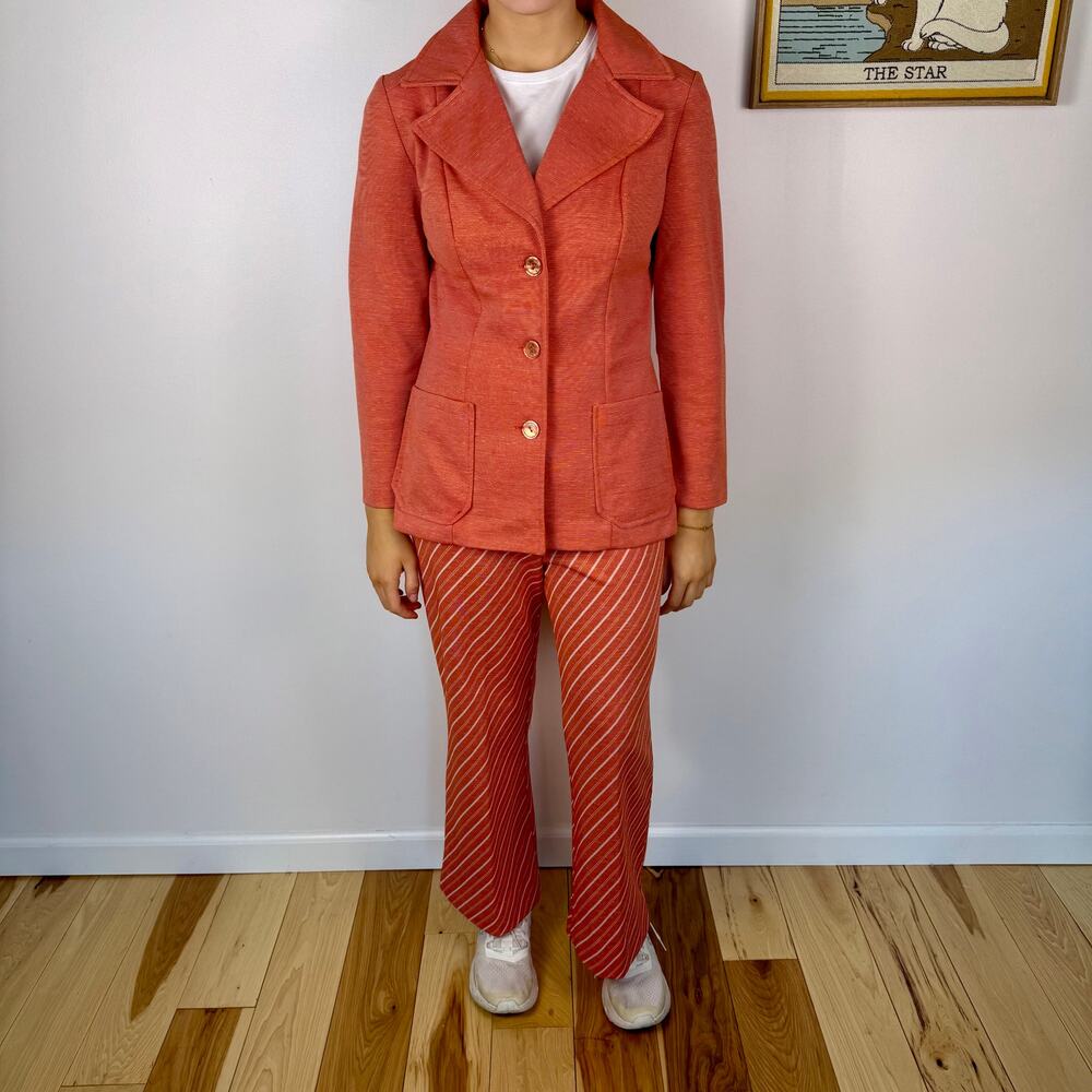Vintage 70s Leisure Suit coral orange size Small